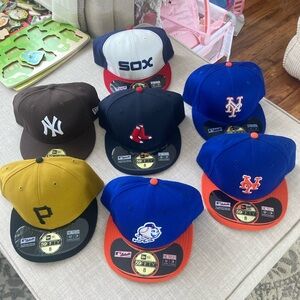 Lot of 7 MLB New Era 59 Fifty Fitted Hats Size 8 New